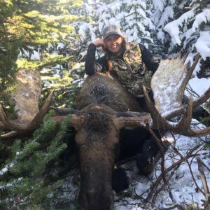 Three Peak Outfitters moose hunt early winter sierra langbell with leupold hat alberta